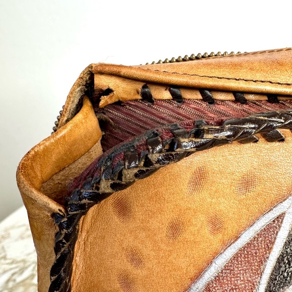 VINTAGE EMBOSSED LEATHER THUNDERBIRD DESIGN-WOVEN LEATHER HANDBAG-Metallic, t - Picture 11 of 16